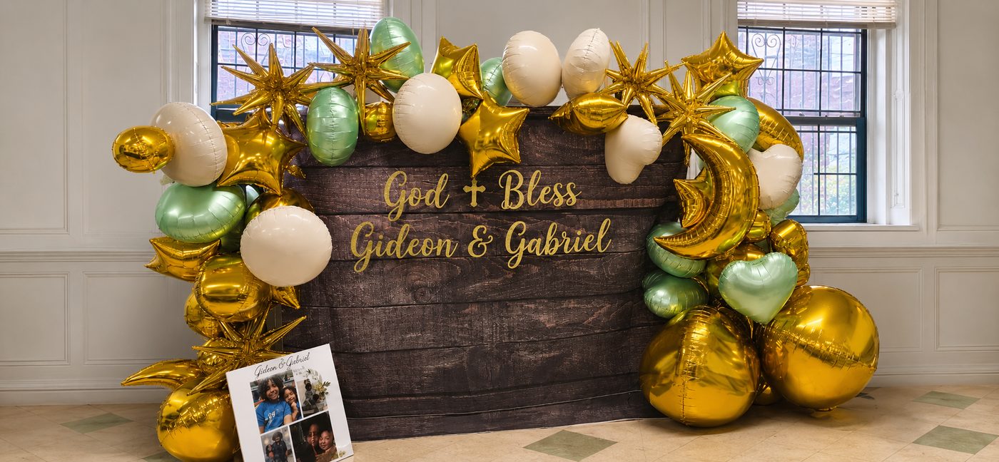 Sage, gold, and cream mylar balloon moment gallery preview