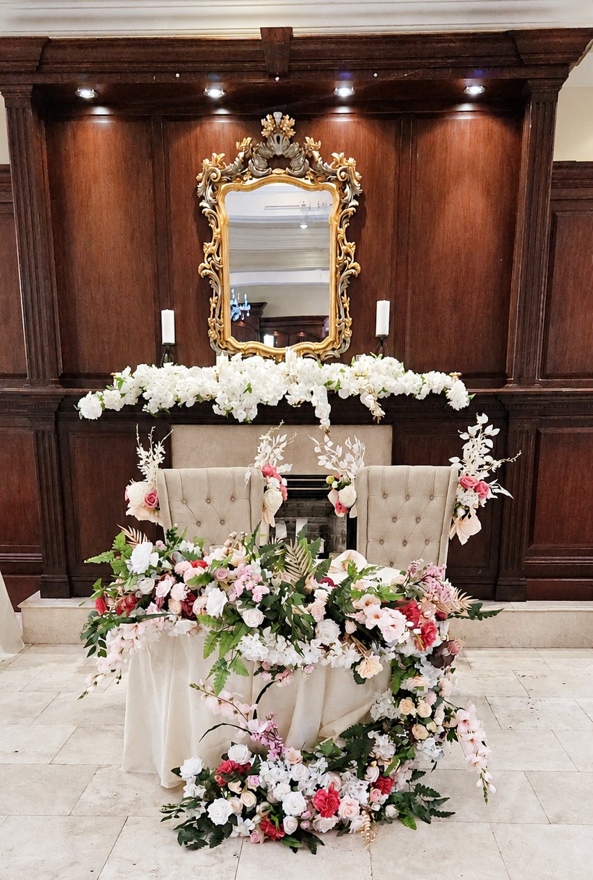 Luxury head table floral event décor gallery preview